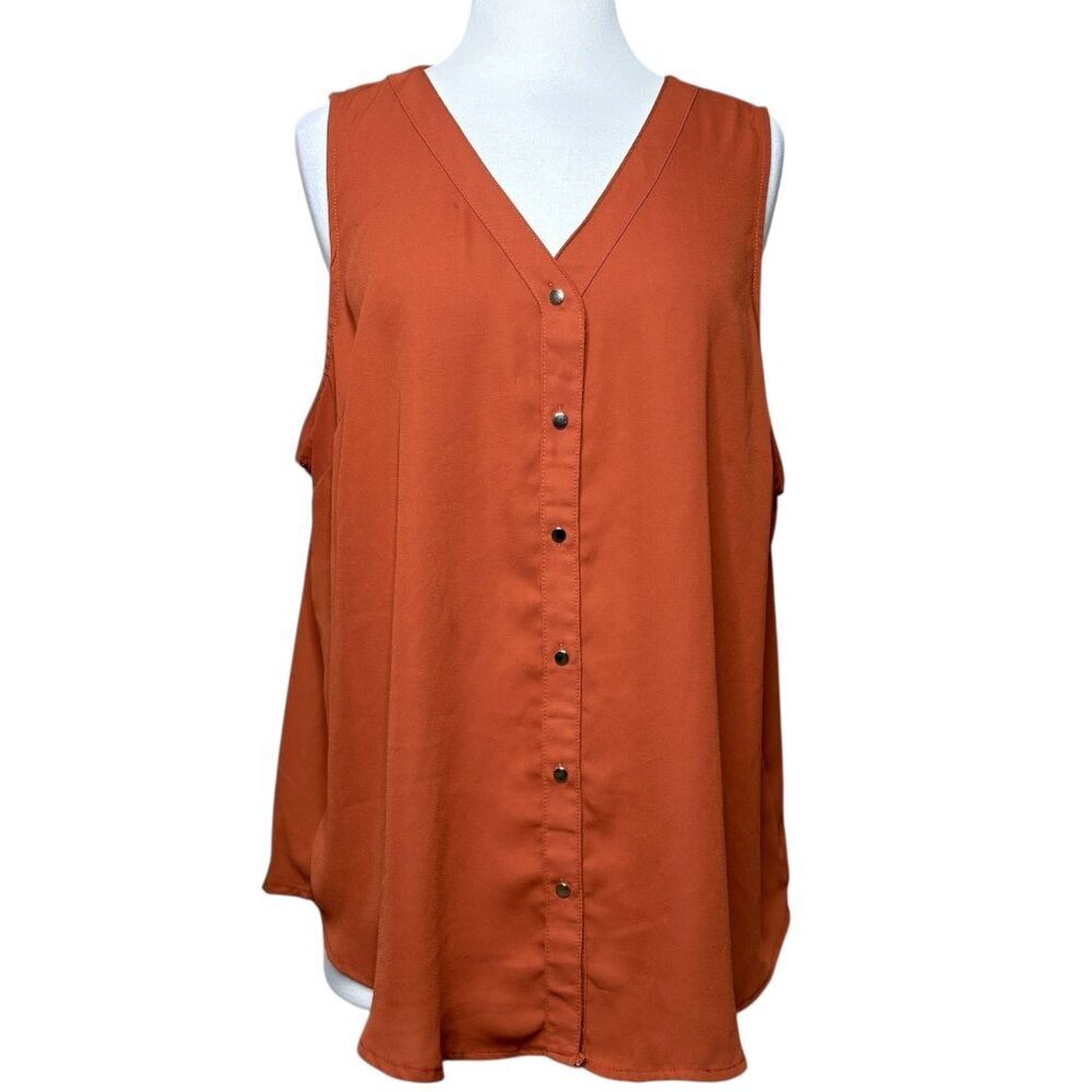 Maurices V-neck Sleeveless Blouse Plus Size 1X Rust Orange